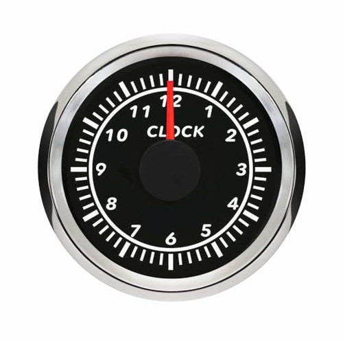 ELING 52 mm Uhrmessgerät 12 Stunden Formatanzeige mit Hintergrundbeleuchtung 9–32 V für Autos Boote