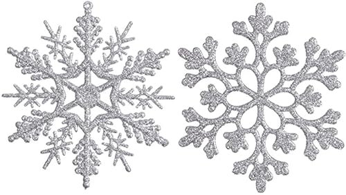 YIEUR 30 Stück Schneeflocken Weihnachten Silber Deko Anhänger, 10cm Weihnachtsbaum Glitzer Schneeflocken Anhänger Plastik Weihnachtsbaumschmuck (Silber)