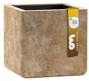Esteras Pflanzkübel groß außen - Fiberglas Blumentopf quadratisch 27x27x27cm - Blumenkasten für Draußen - Blumenkübel Frostsicher - Blumenkasten für den Garten Old Stone Brown - Cavan