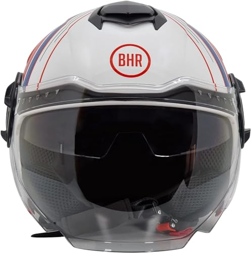 BHR Casque Jet à Double Visière 830 FLASH, Casque Scooter Homologué ECE 22.06, Casque Moto Jet Léger et Confortable avec Visière Intérieure Parasol, Cool White, M