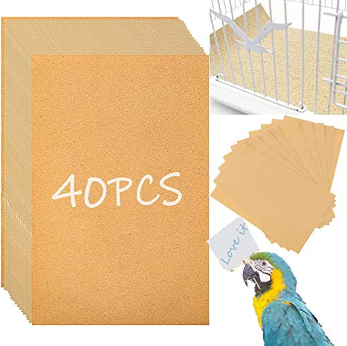 Birheatry Kiespapier für Vogelkäfig, 27,9 x 43,2 cm, Vogelkäfig-Auskleidung, Papier, speziell für Vogelkäfig in Seesand, Papageienkäfig, Schleifpapier, Kissen, Haustier-Bettwäsche, Zubehör, 40 Stück