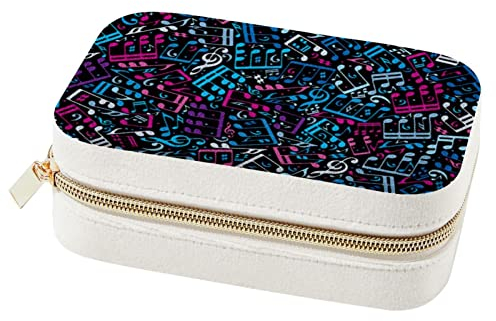 WOSHJIUK Schmuckschatulle Reise Schmuckschatulle,bunte musikalische Hintergrundnoten,Schmuck Organizer Kleine Schmuckschatullen für Frauen