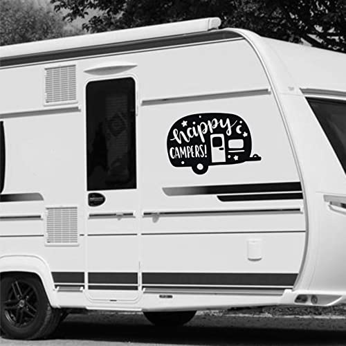 Kit 1 Aufkleber Happy Campers Happy unter den Sternen Camping -Caravan Wohnwagen - Zubehör Decal Wähle Farbe Code 1837 (070 Schwarz, cm 55 x 36)