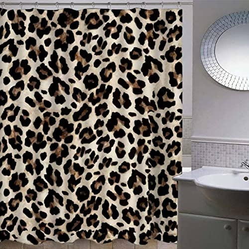 Rideau de Douche 3D Imprimé Léopard - Imperméable Anti Moisissure pour Salle de Bain et Baignoire - 120 x 180 cm Avec 8 Crochets