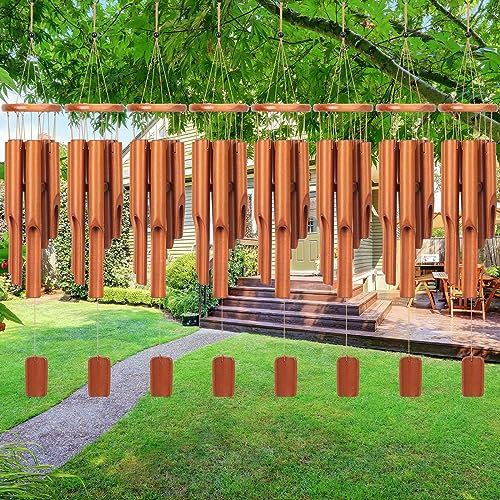 Hoteam Carillons éoliens d'extérieur en bambou de 76,2 cm - Carillons à vent en bois classique zen rustique ton profond pour terrasse, jardin, maison, décoration extérieure (8)