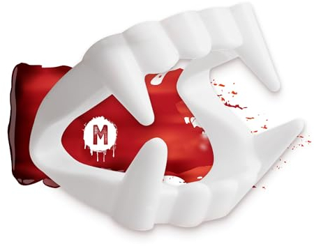 Festicy Set Denti Finti Vampiro per Bambini Taglia S I Zanne da Vampiro per Costume e Maschera Halloween Uomo, Donna, Bambino I età 5-10 Anni, Senza Colla, Sicuro e Lavabile