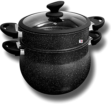 Cflagrant® Couscoussier/Cuit Vapeur Tous Feux Dont Induction Façon Pierre avec Joint D'étanchéité Silicone Cuisson sans Matière Grasse (8Litres 6/8 Personnes)