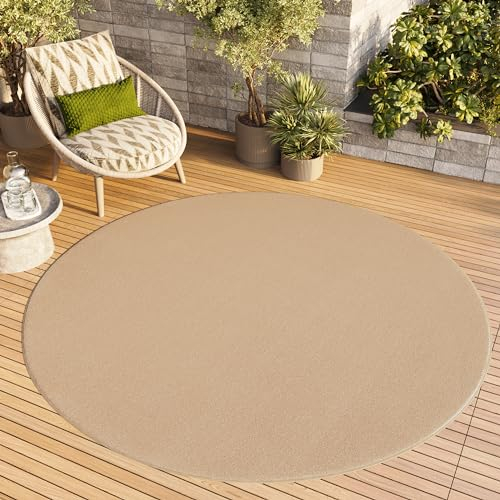 TAPISO Mono Rund Teppich Kurzflor Indoor Outdoor UV-beständig Beige Einfarbig Wohnzimmer Schlafzimmer Kinderzimmer Modern Design ÖKO-TEX 120 x 120 cm