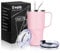 Livole 30oz 900ml Travel Tumbler with Handle, Insulated Vacuum Travel Coffee Mug, Stainless Steel Water Bottle Flask, Double Walled Leakproof Thermal Mug for Camping, Sports, Office, Home, Light Pink