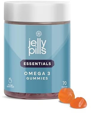 Jelly Pills Gummies Oméga 3 Concentré (DHA + BCAA) + Vitamines B – 70 Gummies Véganes – Goût Orange – Sans Sucres Ajoutés – Pour Enfants & Adultes