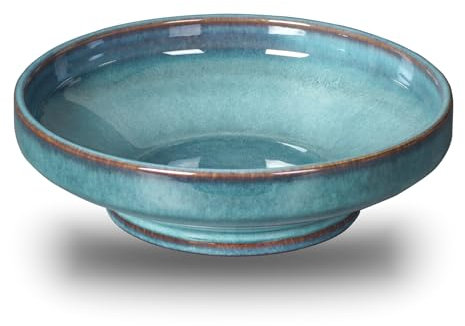 STE-CER Ceramic Fruit Bowl for Kitchen Counter,Decorative Pedestal Bowl for Table Countertop,Large Footed Serving Bowl,10.2 Inch (Blue)