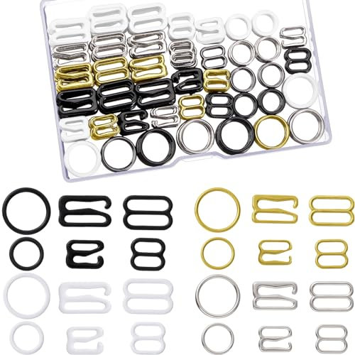 WILLBOND 240 Pcs Swimsuit Bra Strap Hooks Bra Strap Slide Rings Replacement Slider for Swimsuit Tops and Lingerie, 3 Styles, 2 Sizes (Black, White, Gold, Silver)
