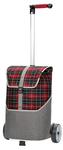 ANDERSEN Einkaufstrolley - Shopper Gese rot | mit ergonischem 3-Wege-Griff, höhenverstellbar, aus Alu, bis 40 kg - Tasche mit Kordelzug, Fronttasche, Reflektoren, 46 L
