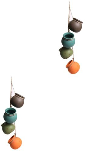 Milisten Lot de 2 Jardinières Suspendues en Céramique Pots Muraux pour Bonsaï avec Corde Décorative pour La Maison Et Le Bureau 4 Pièces