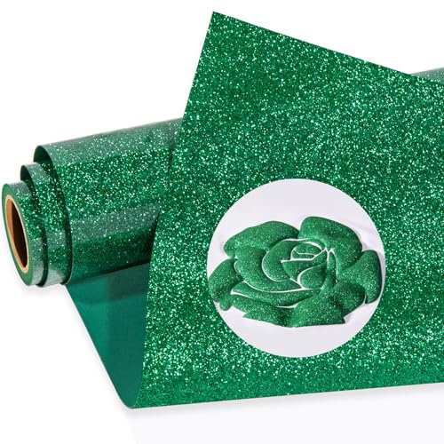 Green Glitter Puff Vinyl Heat Transfer, Green Glitter HTV Puff Vinyl - 3D Puff Iron on Vinyl Glitter Green HTV Vinyl for T-Shirt, 9.8 x 3FT