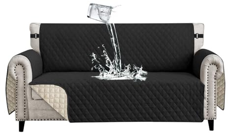 Lydevo Sofa Überzug 4 Sitzer wasserdichte rutschfest Sofabezug Mit Armlehnen Couchbezug Sofaüberwurf Kratzfest Reversible Gesteppte Schonbezug für Haustier Katzen Hunde,Schwarz