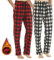 LANBAOSI Lot de 2 Pyjama Homme Hiver à Carreaux Coton Chaud Vêtements de Nuit Pantalon Souple avec Poches