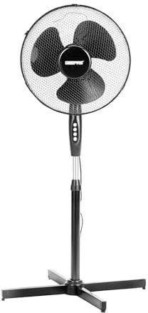 GEEPAS 16” Pedestal Free Standing Cooling Fan | 3 Speeds 5 Blades Wide Angled Oscillation | Pivoting Head & Adjustable Height | Powerful Airflow Floor Fan | Home Office Use, 1 Year Warranty Black 45W