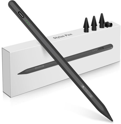Lápiz óptico Negro para iPad (2018-2024), Nuevos Botones de función deshacer y borrar, Carga rápida, Compatible con iPad Pro 12.9''/11''/13''/M4, 10/9/8/7/6ª Gen, Air 3/4/5/M2, Mini 6/5