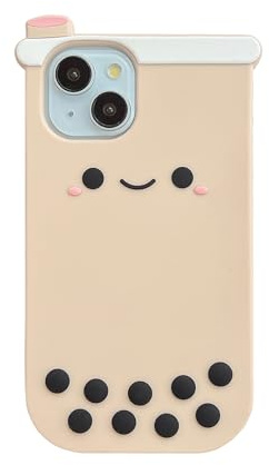 QoKcoahn Pearl Milk Tea Case for iPhone 13/14,Funny 3D Cartoon Boba Tea Cases Cute Kawaii Phone Cases Soft Silicone Shockproof Protective Case Women Girls for iPhone 13/14