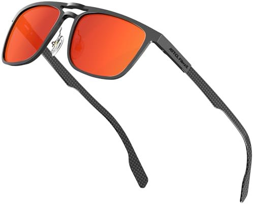 ATTCL Rechteckig Herren Polarisierte Sonnenbrille:Polarisiert UV400 Schutz Kohlefaser Sonnenbrillen für Autofahren, Angeln, Reisen 8792 Black Red