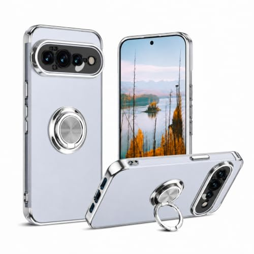 Handyhülle für Google Pixel 11 Hülle Transparente mit Ring Halter, Slim Cover Weich TPU Schutzhülle Google Pixel 11 Pro Silikon Magnetische Autohalterung Stoßfest Original Case Dünn (Silber)