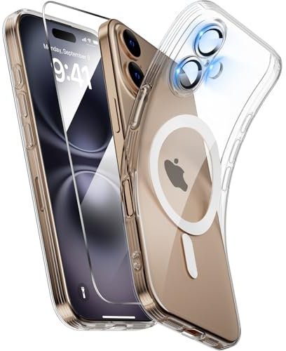 X-level für iPhone 16 Hülle, Kompatibel mit MagSafe, 1 Handyhülle iPhone 16 Case und 1 Schutzfolie, Kameraschutz Vollständiger, Stoßfest Dünn Weiche Kratzfest Transparent Schutzhülle, Clear