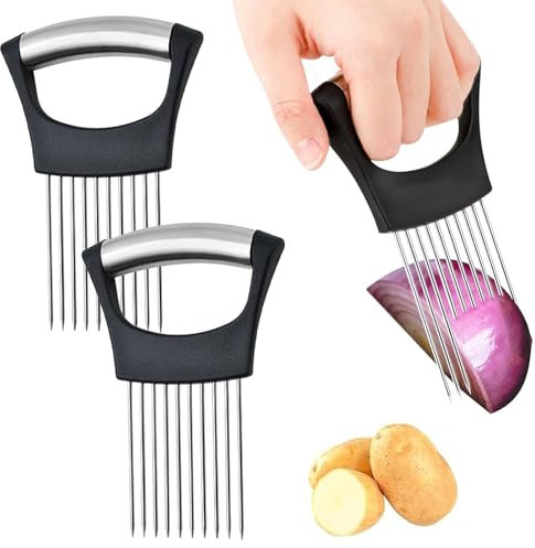 2Pcs Stainless Onion Slicer Holder, Onion Cutter Slicer, Vegetable Tools for Chopping, Grating, Fruit Assistant