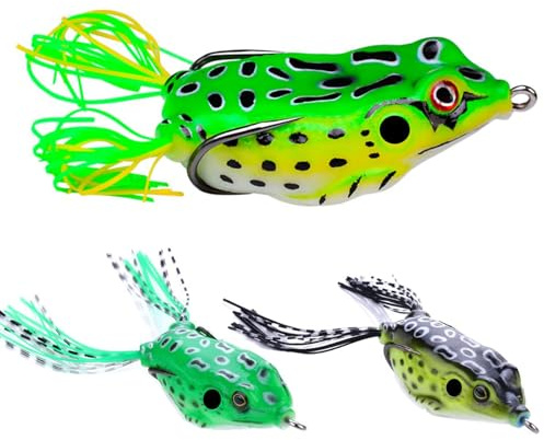 3PCS Topwater Frog Lures - Soft Hollow Body Baits with 3D Eyes for Bass, Pike & Musky Fishing (Multi-Species Design)