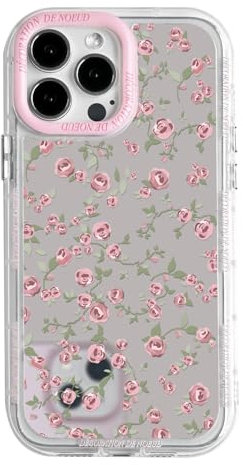 NITITOP Compatible with iPhone 12 Pro Max Case Cute Glossy Mirror Flower Floral Vintage Rose Pattern for Women Girls Pink Frame Design Shockproof Silver Protective Phone Cover - Pink Rose