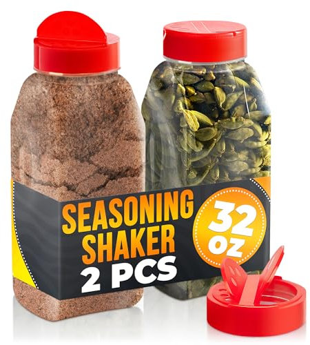 Busichka 2Pcs Large Seasoning Shaker Plastic Spice Containers - 32 oz Spice Shaker Bottles - Spice Containers with Shaker Lids
