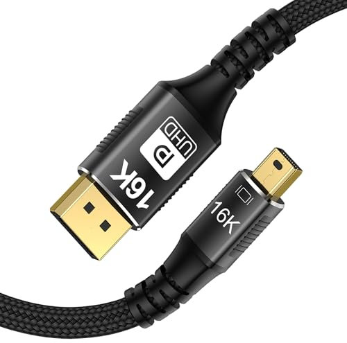 YIWENTEC 16K Mini DisplayPort to DisplayPort Cable 2.1, 16K (15360 x 8640) @ 60Hz 4K@240Hz 8K@144Hz, HDR, DSC1.2a, G-Sync FreeSync (2M)