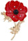 Grande broche en forme de coquelicot rouge avec strass, plaqué or, s, Métal