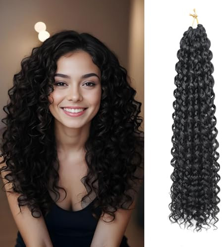 8 Packs GoGo Curl Crochet Hair 18 Inch Long Curly Crochet Hair for Women Beach Curl Water Wave Deep Twist Crochet Braids Synthetic Braiding Hair Extensions (1B, 18 Inch(pack of 8))