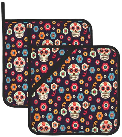 2 Pack Mexican Skull Heating Pads for Kitchen Baking Cooking BBQ Microwave