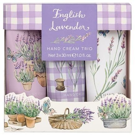 Heathcote & Ivory Hand Cream Trio 3x 30ml, Lavender Scented, Shea Butter, Argan Oil, Moisturiser Leaving Skin Soft, Beauty Gift For Her, Travel and Handbag Size, Vegan and Cruelty Free