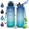 Vikastar Botella Agua, 1.5L Prueba de Fugas, Botella Agua Gimnasio, Marcador de Tiempo, Botella de Agua, Reutilizable, Cantimplora, Motivacional, Botella Gym, para Fitness, Camping, Azul Verde