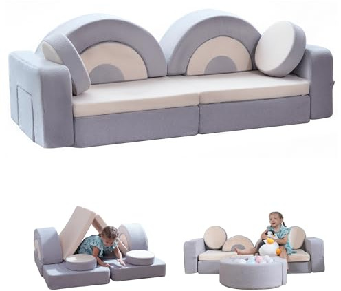 BUMNANA 14pcs Modular Kids Play Couch, Child Sectional Sofa, Fortplay Bedroom and Playroom Furniture for Toddlers, Convertible Foam and Floor Cushion for Boys and Girls