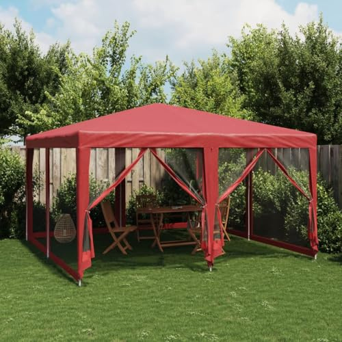 Qnhdfrt Partyzelt mit 8 Mesh-Seitenteilen Rot 4x4 m HDPE wasserdichter Grillpavillon für Garten Camping und Outdoor-Events Stabiler Eisenrahmen mit UV-Schutz
