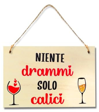 Placa de madera con frase divertida – Sin dramas solo copas – Cartel decorativo de pared para cocina, bar o vinoteca – Idea de regalo para amantes del vino