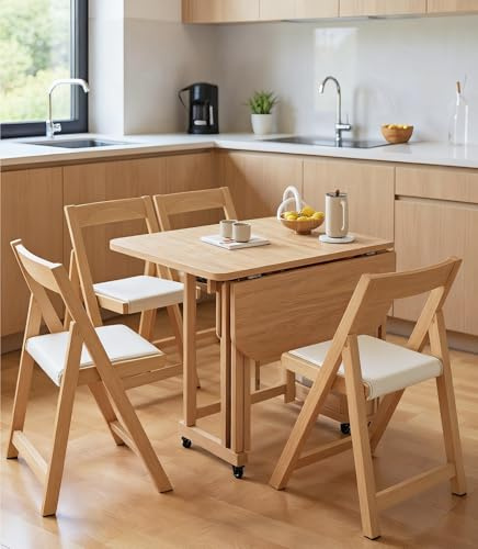 Ausziehbarer 140cn/55in Doppelklapptisch, modernes Küchen-Esszimmerset mit 4 Stühlen, klappbarer Küchen-Esstisch aus Holz for kleine Räume