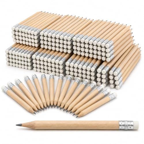 WPRO Mini Bleistifte mit Radiergummi, 1000 Stück, 10 cm, vorgespitzt | Materialsparender Kurzschaft aus Naturholz für Empfang, Formulare, Gastronomie und Minigolf; neutral und unbedruckt
