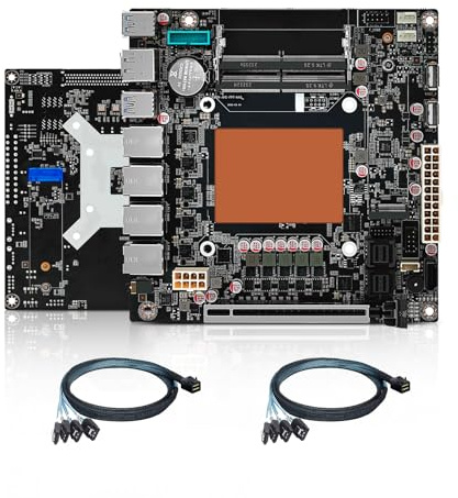 NAS Motherboard 9 Bay, Ryzen 7 8845HS 8C/16T, 4×i226-V 2.5GbE-UDE LAN, Mini Itx Mainboard PCIe×16, DDR5 32 GB RAM 1TB NVMe SSD, 2×SFF-8643, DP+HD+Type-C (2×SATA Cables)