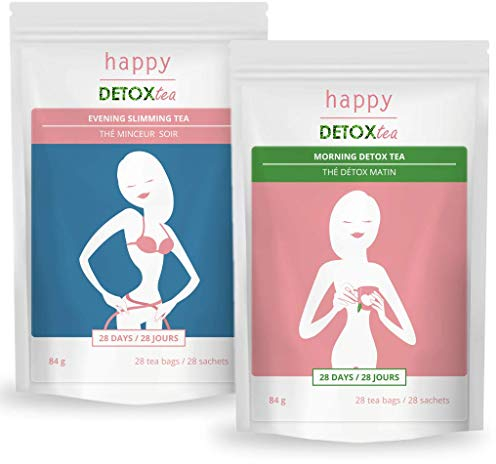 Happy Detox Tea - Thé et Infusion Detox Cure Minceur - 56 Sachets de 3 grammes - cure de 28 jours