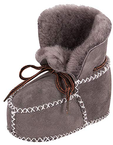amropi Baby Schuh Stiefel, Unisex-Kinder Babyschuhe in Lammfell-Optik Zum Binden Krabbel-& Hausschuhe (Grau, 0-6 Monate)