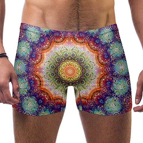 Lorvies Herren Badehose mit Mandala-Blumendruck, quadratisch, bunt, Ornament, Größe S Gr. XXL, multi