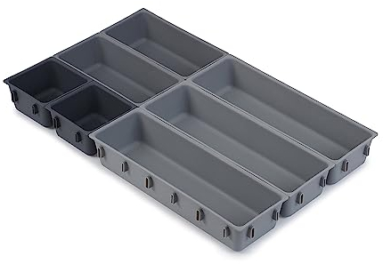 Joseph Joseph Blox ensemble de 7 Compartiments de Rangement en Plastique pour Cosmétiques, Articles de Papeterie, Ustensiles, Tiroir, Gris