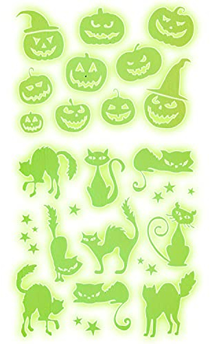 W WIDMANN MILANO Party Fashion 86851 - Leuchtende Halloween Deko-Sticker, Glow in the Dark, 21 x 15 cm, Aufkleber, Dekoration, Halloweenparty, Mottoparty