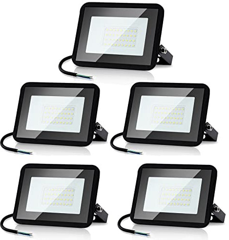 Randaco 5x50W 4250LM Focos LED Exterior Regulable, Foco LED Exterior Impermeable IP66, Blanca Cálido 3000K Proyector LED Exterior Superbrillante Para Jardín Patio Garaje Porche (Sin Enchufe)