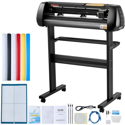 VEVOR Vinyl Cutter Machine, Upgraded 28 Inch Paper Feed Cutting Plotter Bundle, Adjustable Force & Speed Vinyl Printer with Powerful Stepper Motors, Signmaster Software Compatible with Windows System